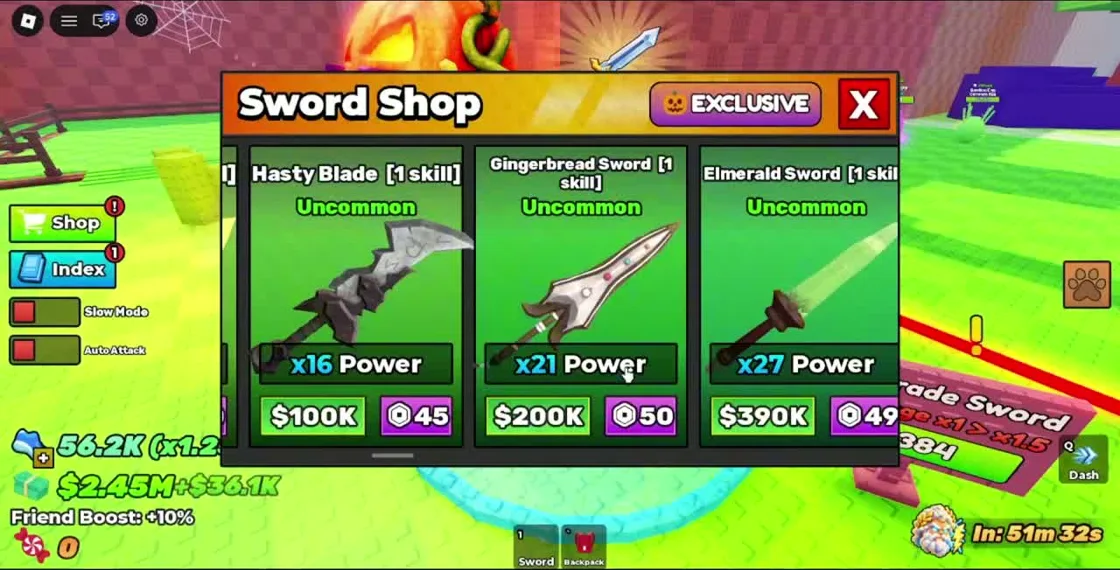 Sword Shop cards with Power and separate purchase currencies