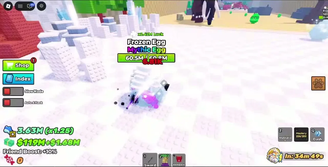 Frozen Egg health and rarity labels during an attack